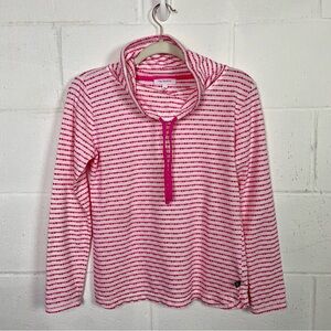 T‎ by Talbots Top Drawstring Cowl Neck Hot Pink Stripe Athleisure Weekend SP